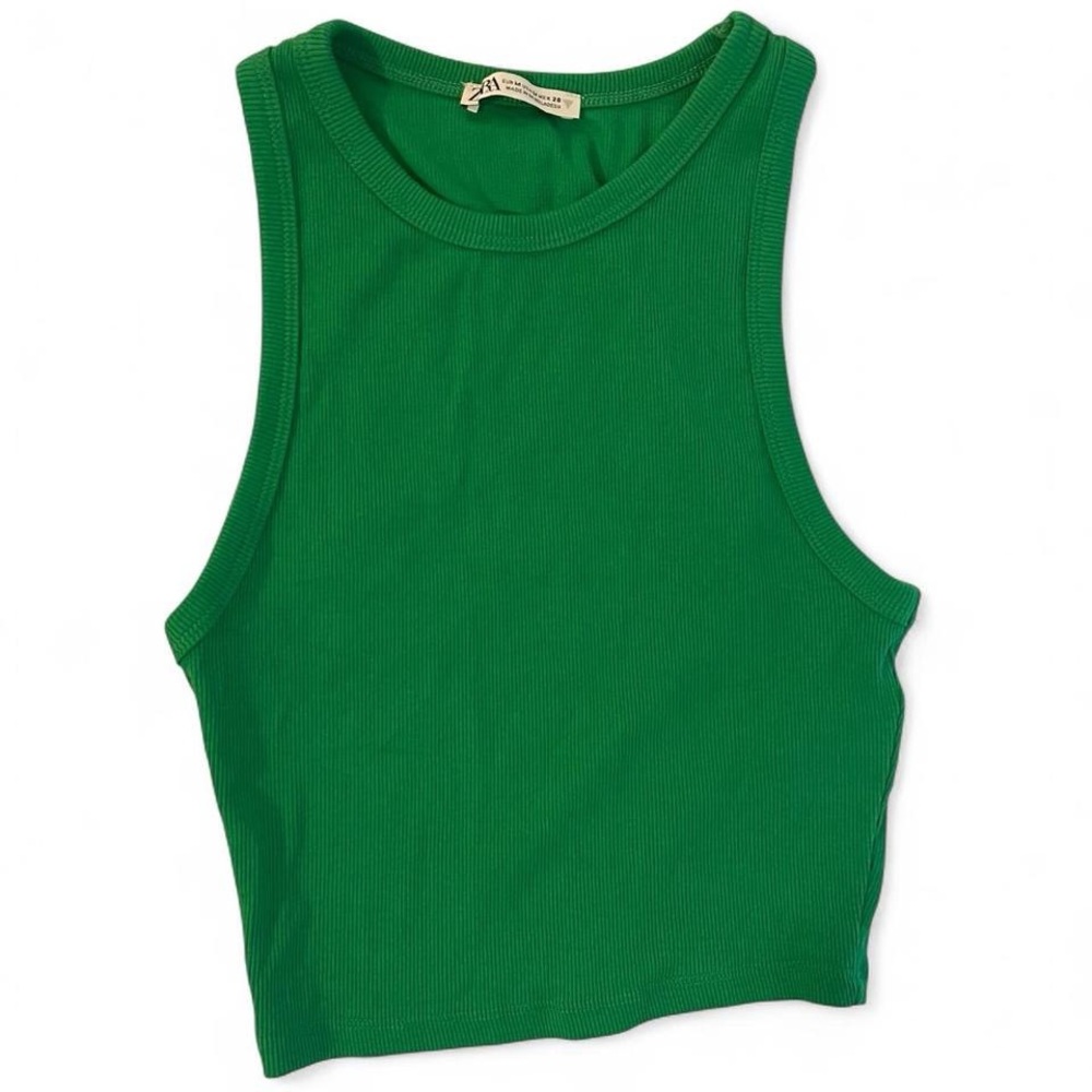 Zara Green Ribbed Tank Top - Women's Sleeveless Crop Size M